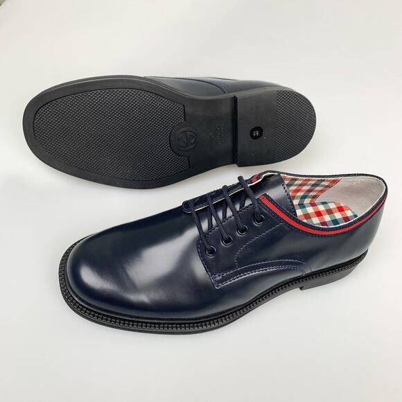 NIB Gucci kids leather shoes with web Midnight Blue Size 33 - Picture 4 of 12